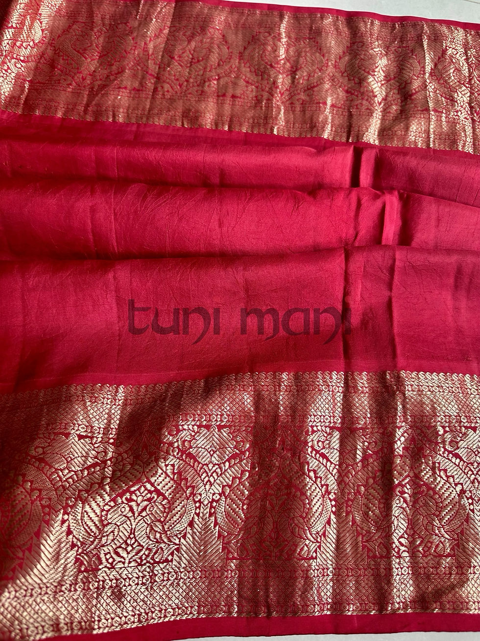 Thumbnail: Red Shade Naturally Dyed Ajrakh Print on Kanchipuram Silk Saree