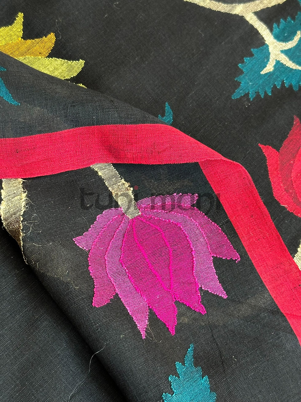Thumbnail: Black Shade Khadi Jamdani Saree with Red Border