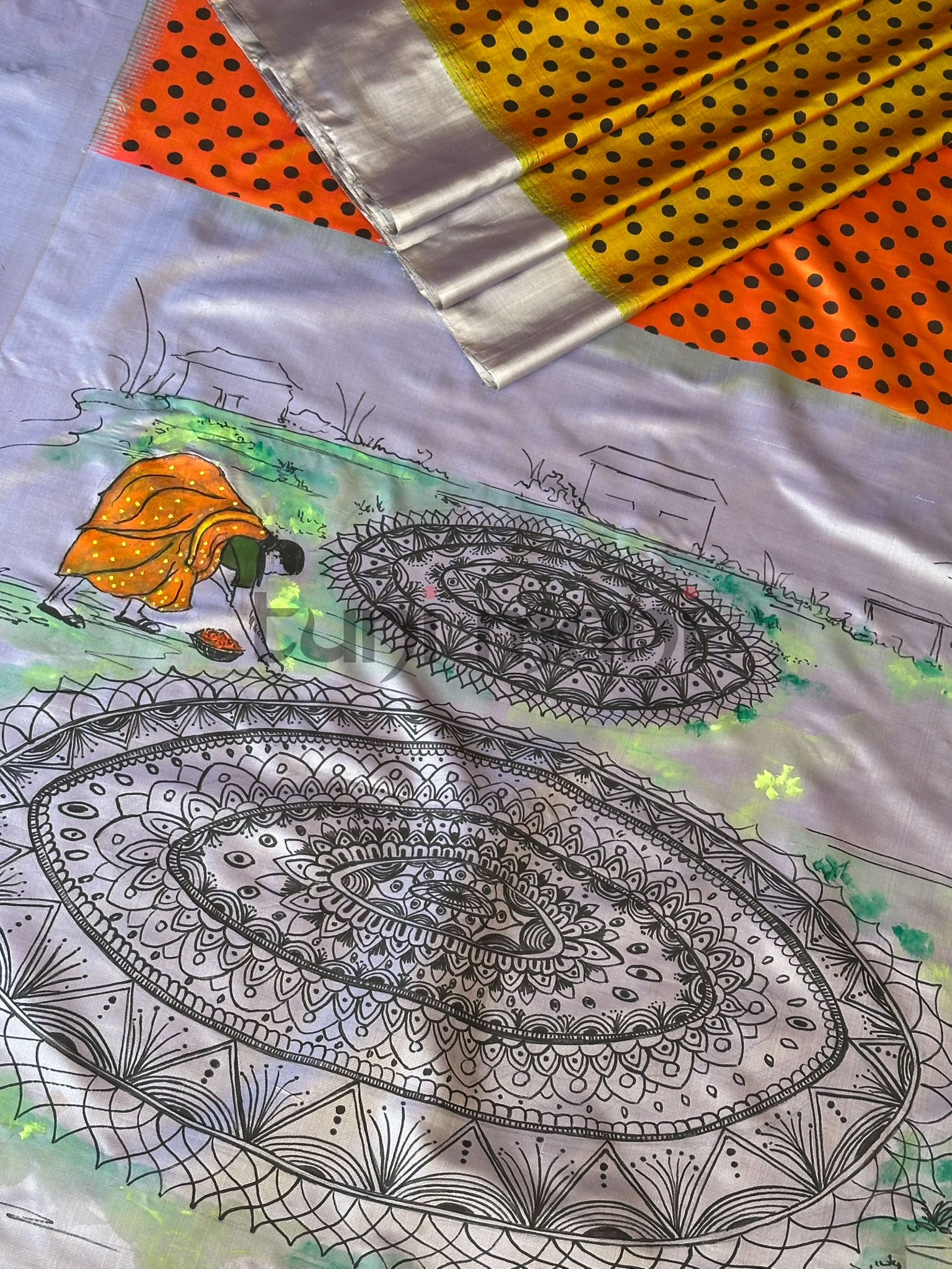 Orange Shade Gadwal Silk Saree with Temple Border