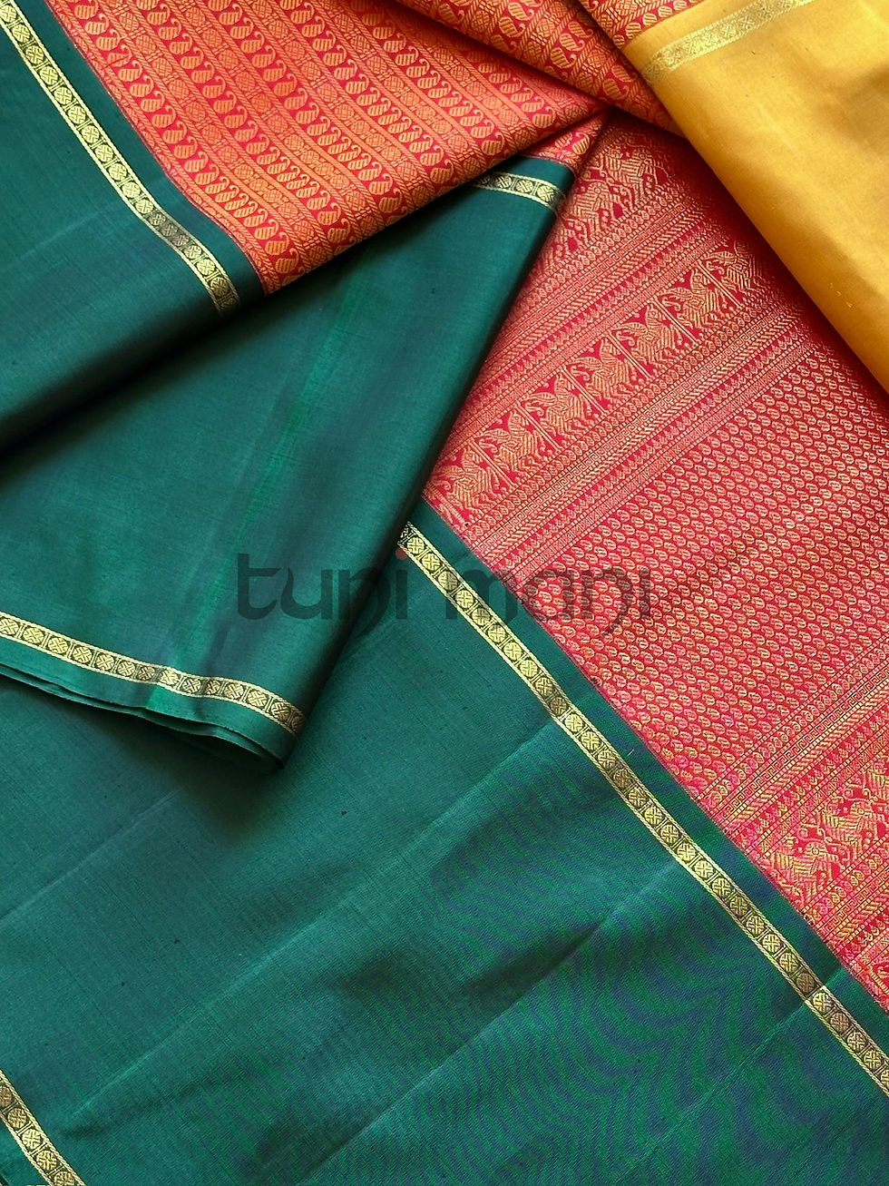 Thumbnail: Multi Shade  Kancheepuram Pure Silk Korvai Mubaggam Saree