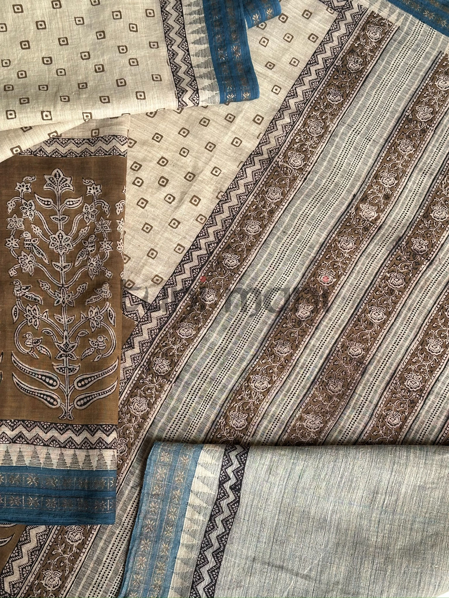 Designer Handspun Naturally Dyed Hand Block Printed Ponduru Khadi Saree