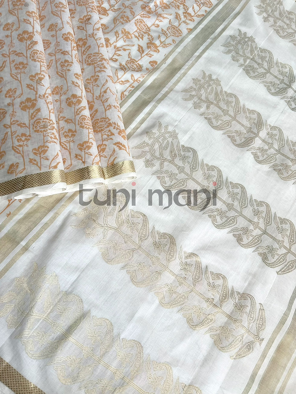Thumbnail: Off White Shade Block Printed Kanchi Cotton Saree
