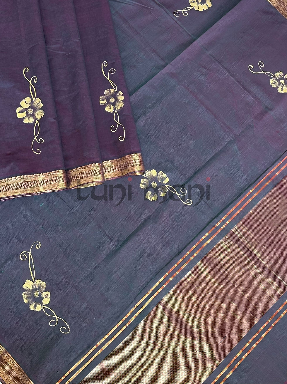 Thumbnail: Shot Color Block Printed Mangalagiri Cotton Saree