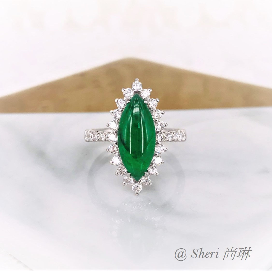 18K/750 Jade Diamond Ring [with Cert.] (翡翠鑽石戒指[附證書])
