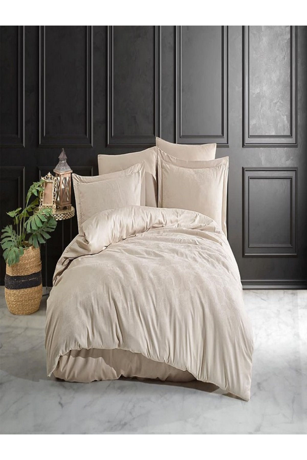 Stella Double 6-piece Cappucino Color Cotton Satin Duvet Cover Set