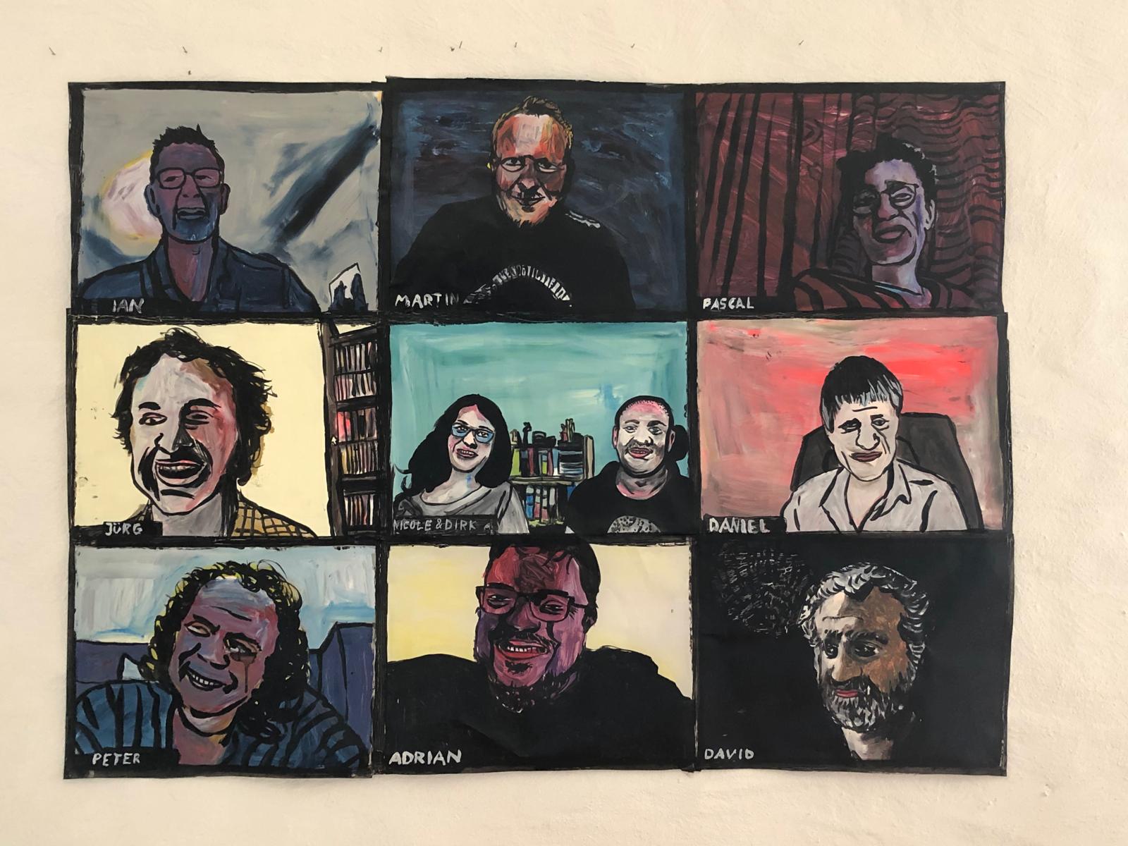 Gemälde von Peter Bosshart mit Porträts von Mitgliedern der Kulturvereinigung Kommunikation durch Kultur.
