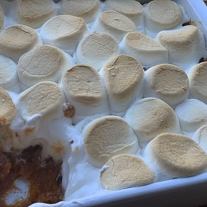 Sweet Potato Casserole with Candied Pecans and Marshmallows