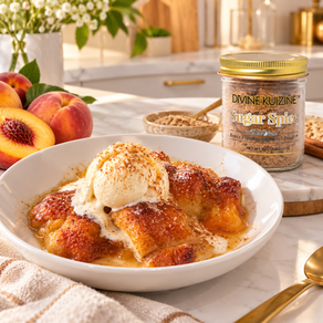 Easy peach dumplings made with croissant dough and DivineKuizine Sugar Spice