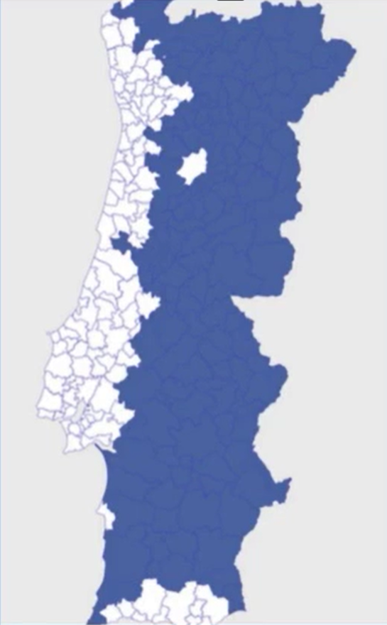 מפה המתארת את האיזורים בהם ניתן לקבל רשיונות לשימוש בדירה לטווח קצר בפורטוגל - רפורמת הדיור בפורטוגל