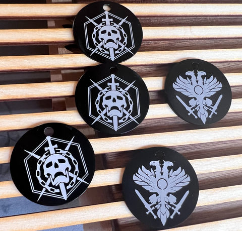 Lasered engraved key chains.