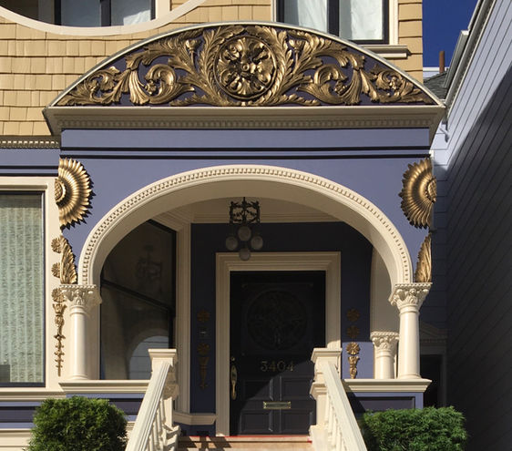 Exterior plaster repair, gold finishes and full exterior painting