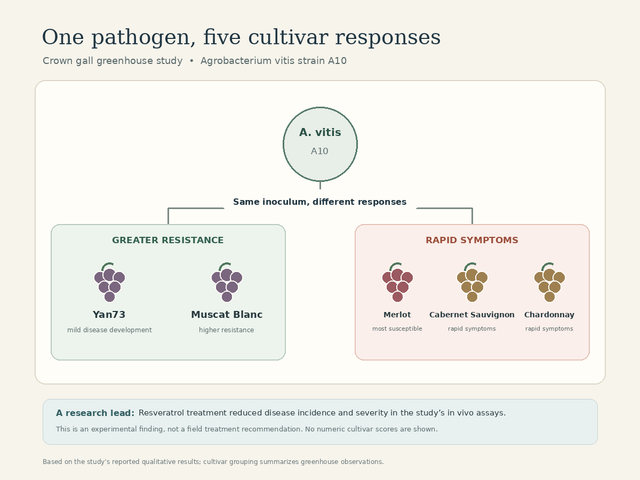 Illustration comparing crown gall responses in five wine grape cultivars