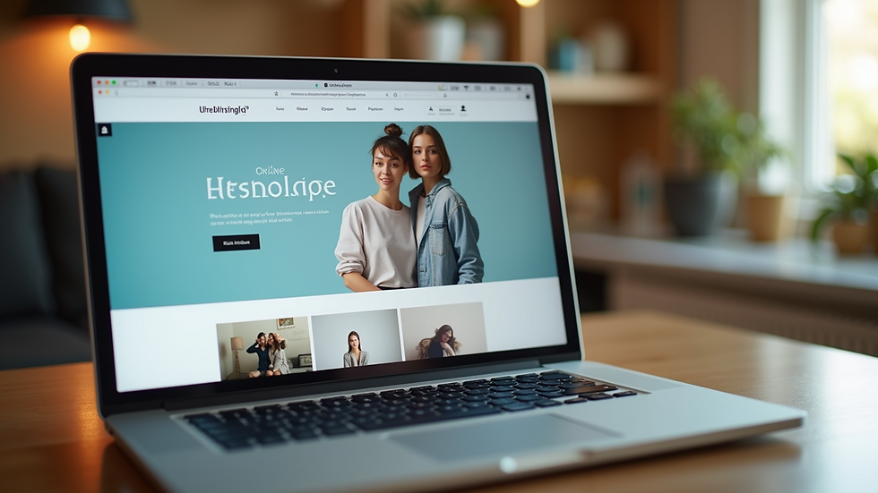 Close-up view of a laptop screen displaying an online boutique shopping website