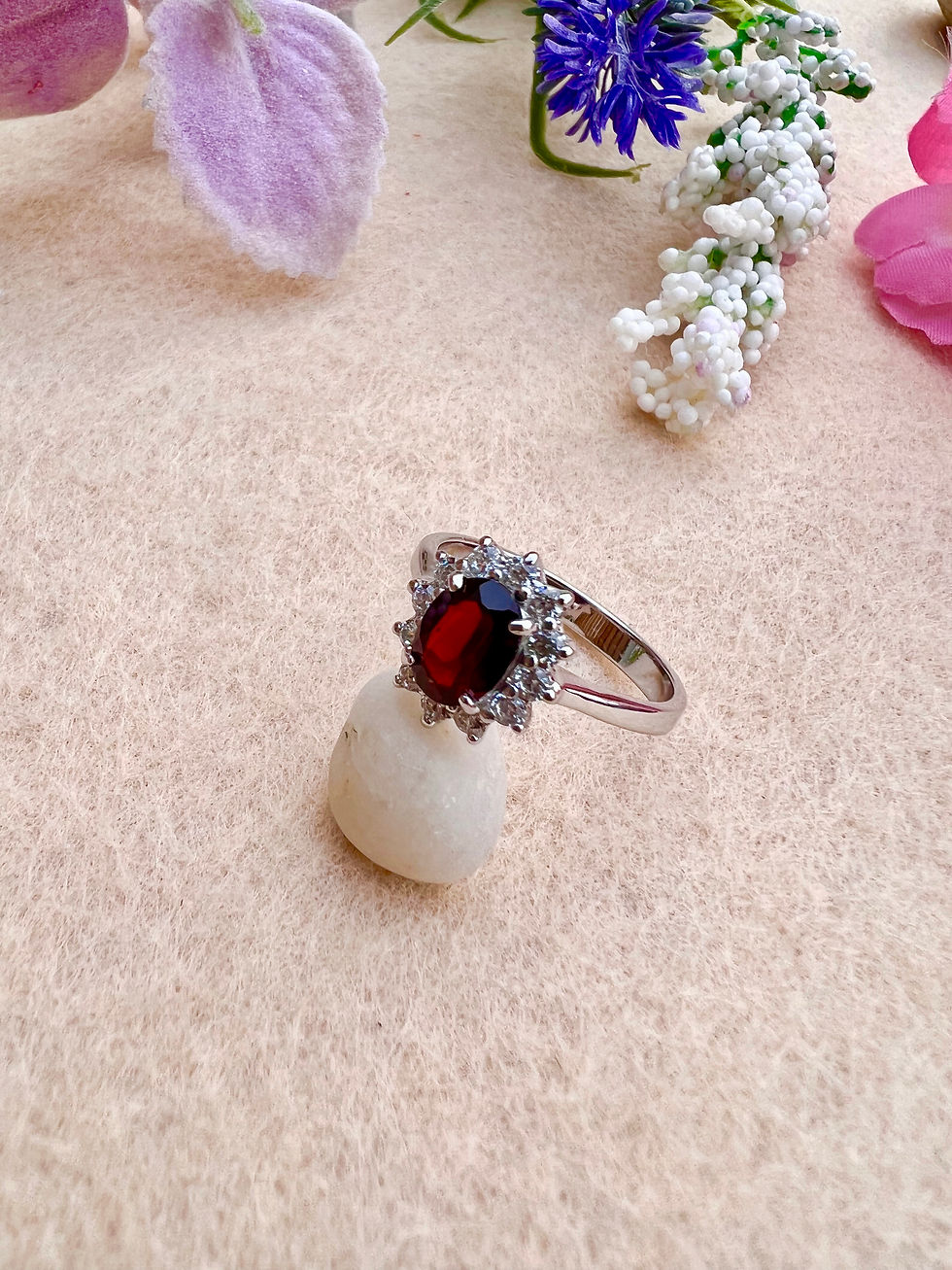 Thumbnail: African Garnet(AAAAA) Halo Silver Ring