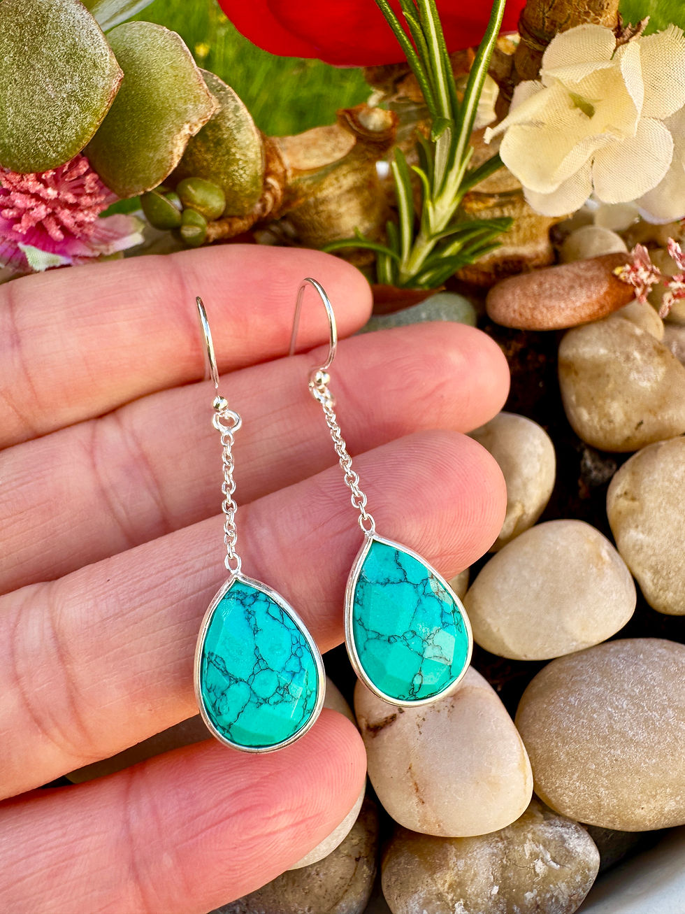 Thumbnail: Turquoise Sterling Silver Chain Earrings