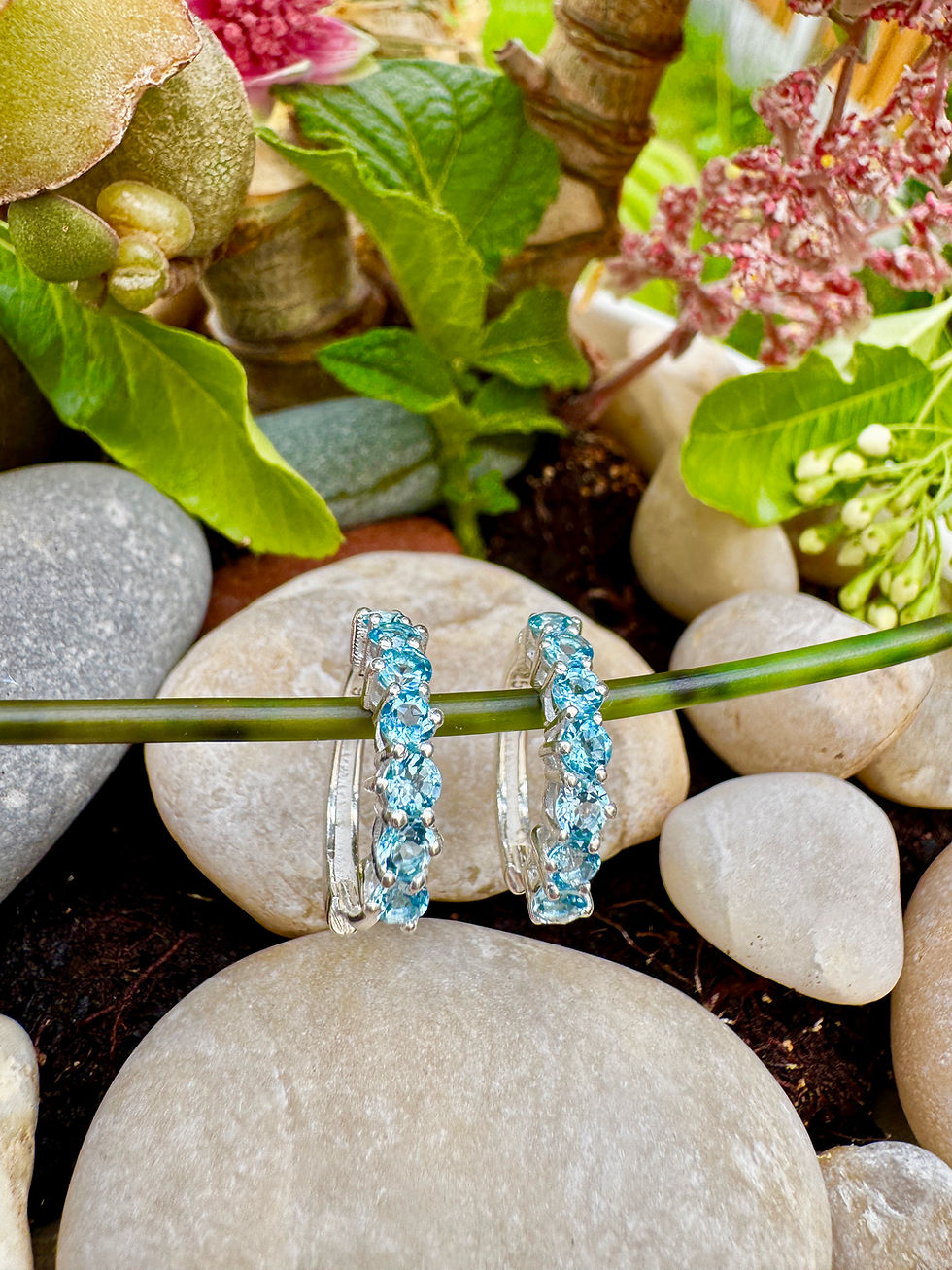 Thumbnail: Sparkling Sky Blue Topaz Huggie Sterling Silver Earrings
