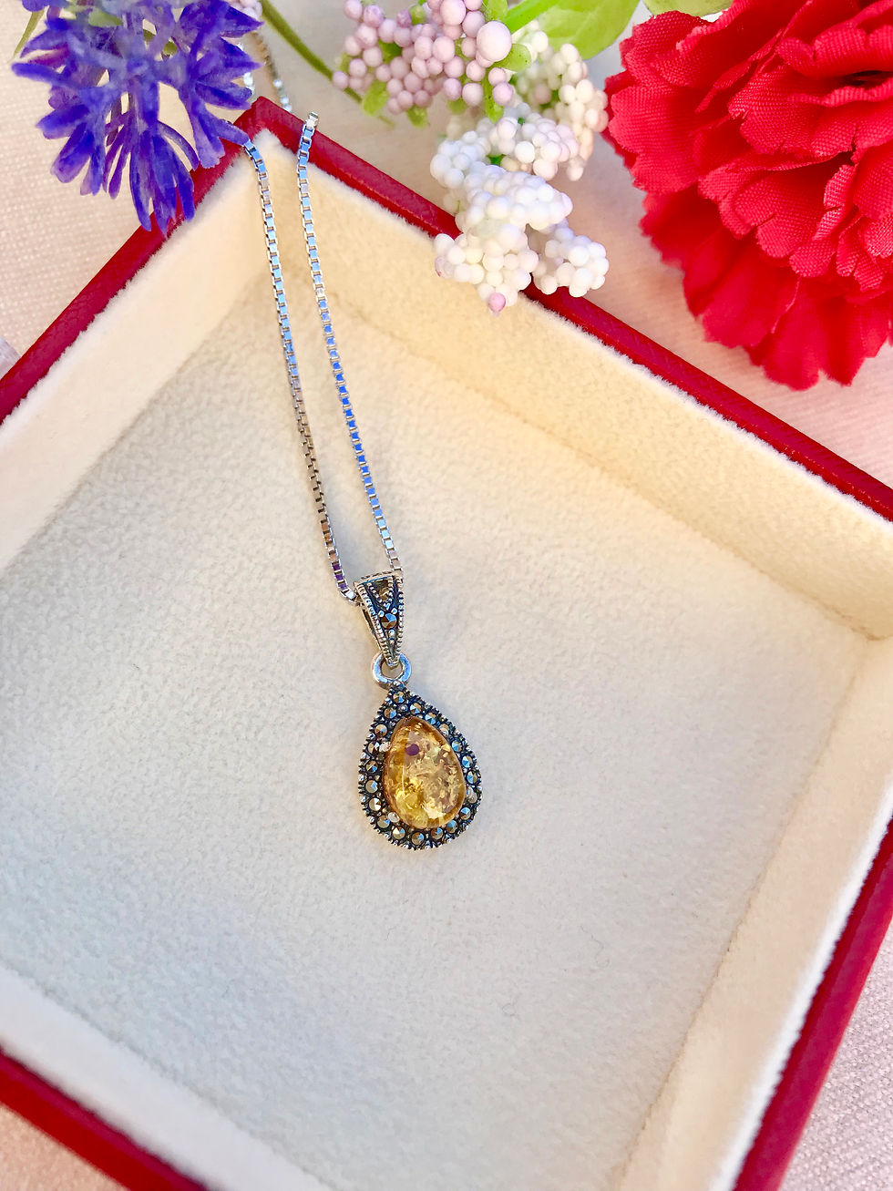 Thumbnail: Baltic Amber Marcasite Necklace