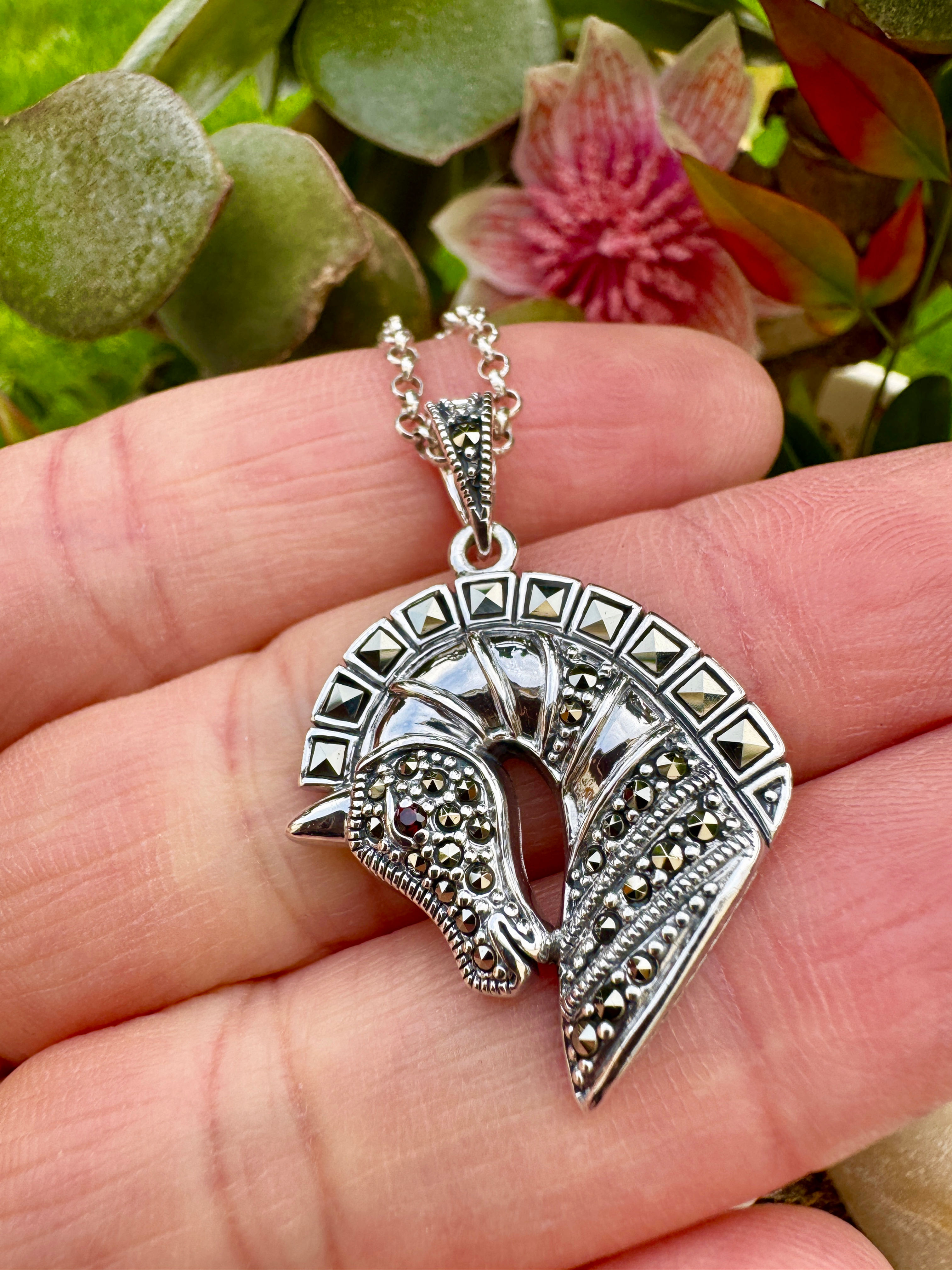 Sterling Silver Marcasite Horse Necklace