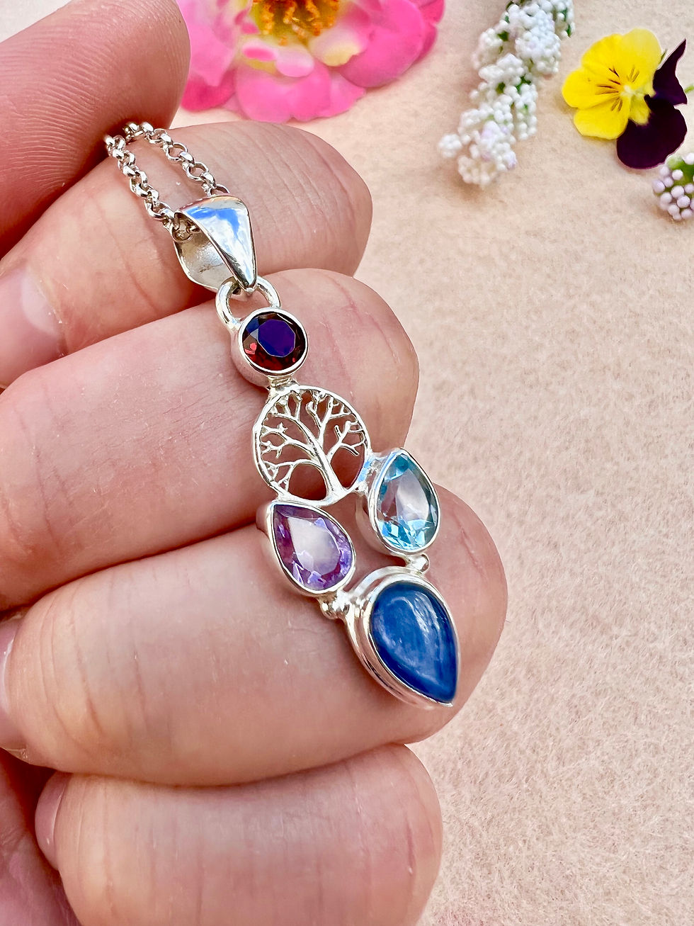 Thumbnail: Multi-Gemstone Silver Necklace