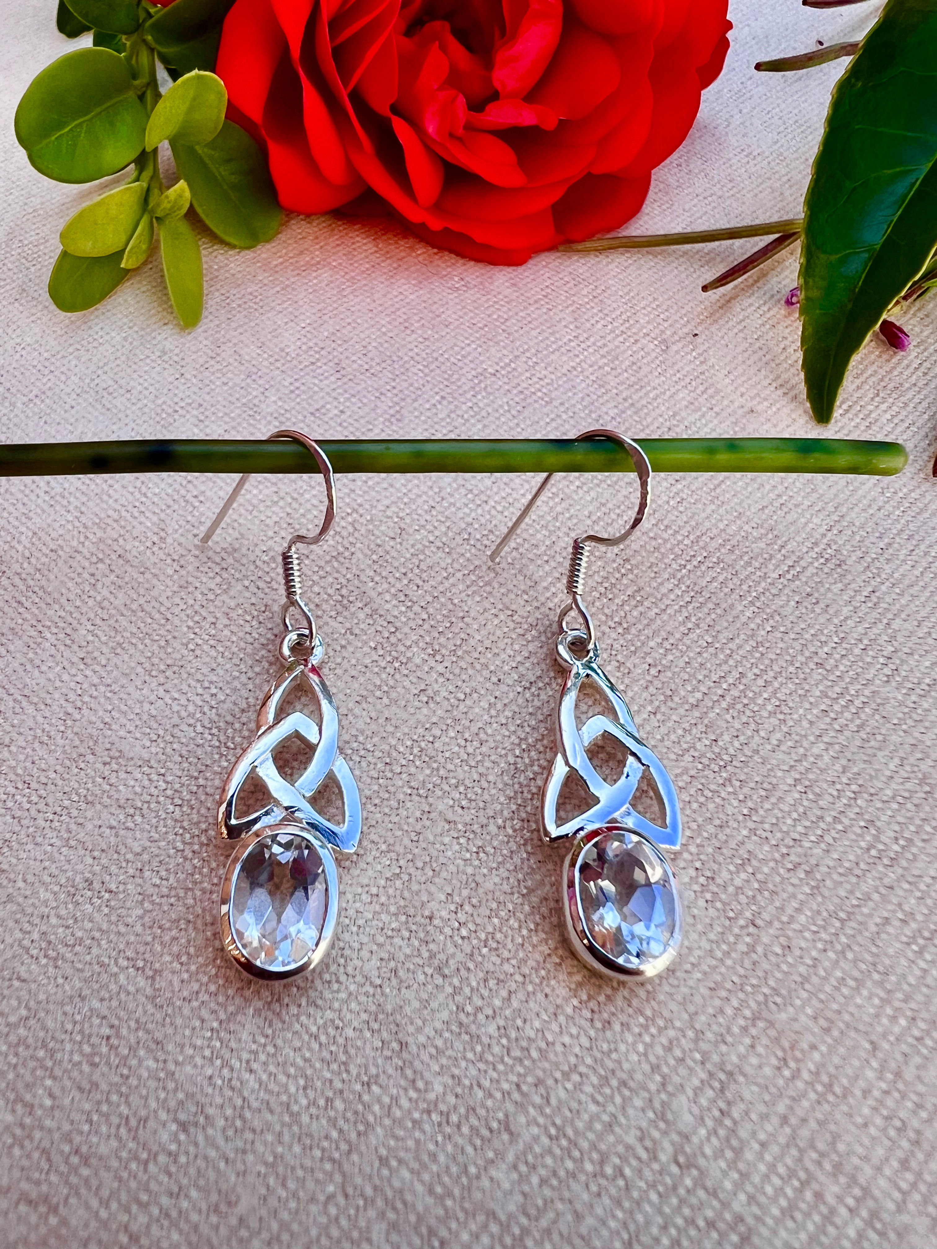 Clear Quartz Sterling Silver Celtic Knot  Earrings,Irish Jewelry, birthday gifts, fast delivery