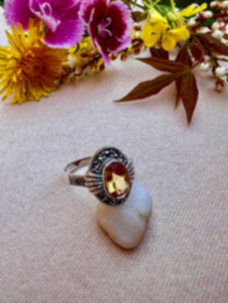 Citrine Marcasite Halo Sterling Silver Ring,Jewellery, Birthday gifts, ireland, fast deliver