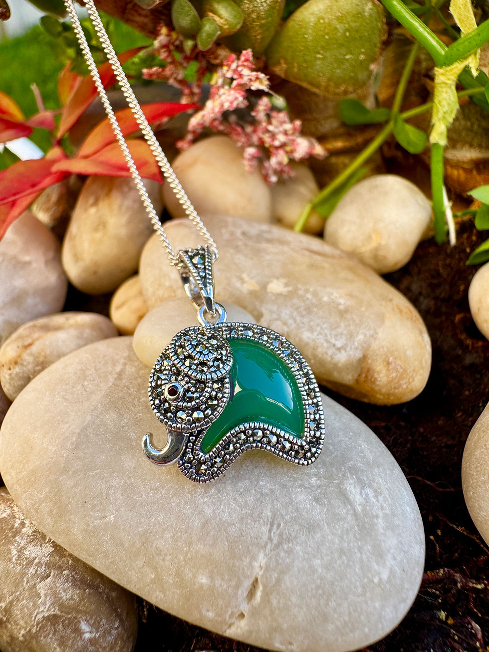 Elephant Green Onyx Marcasite Sterling Silver Necklace, Vintage style Jewellery. great as gift, Irish Business