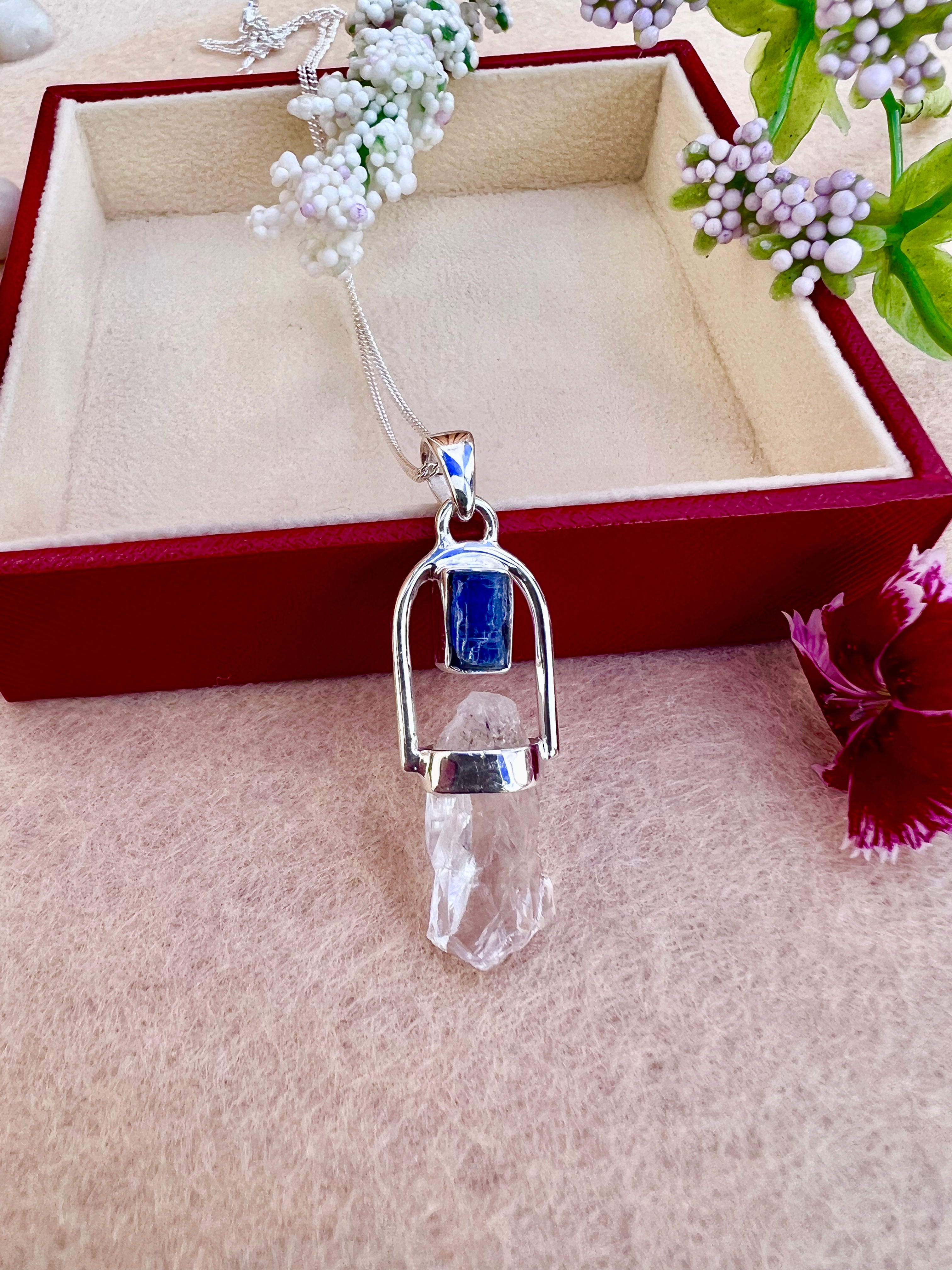 Clear Quartz & Blue Kyanite Silver Necklace
