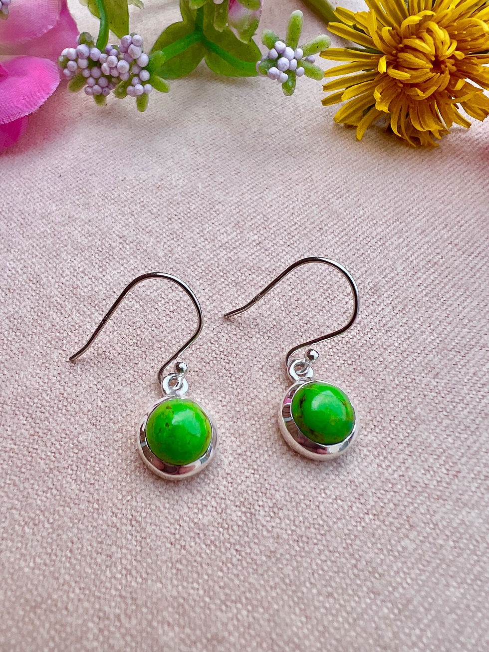 Green Mohave Turquoise Sterling Silver Earrings, gifts, handmade, birthday gifts, reiki