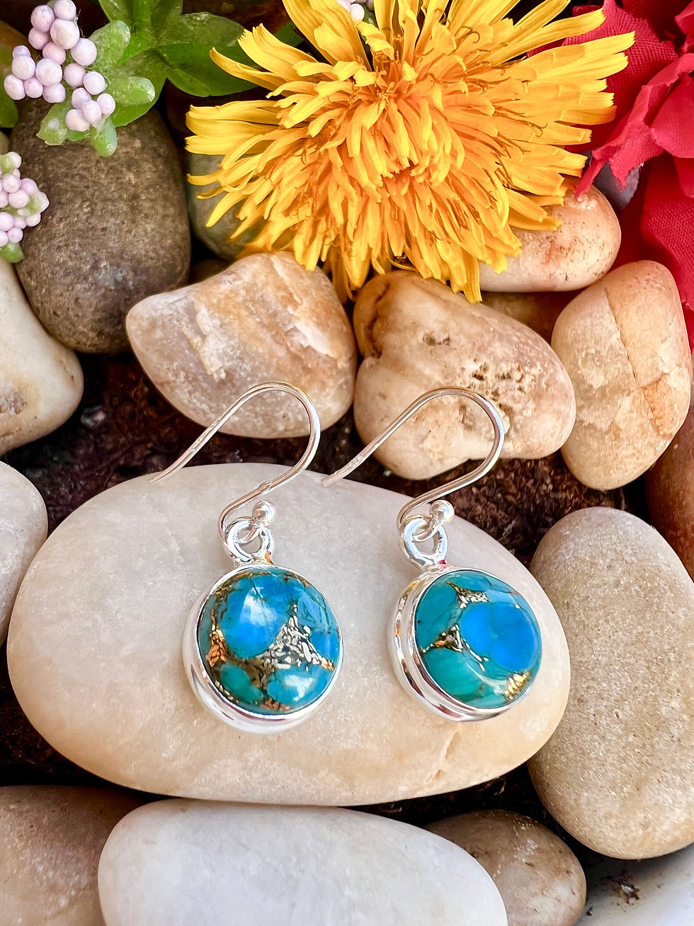 Thumbnail: Blue Copper Turquoise Silver Earrings