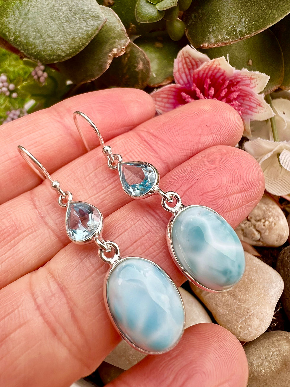 Thumbnail: Larimar & Blue Topaz Silver Earrings