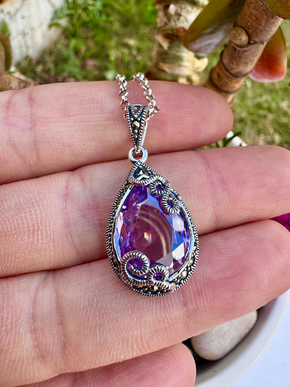 Thumbnail: Lavender Zirconia  Marcasite Sterling Silver Necklace