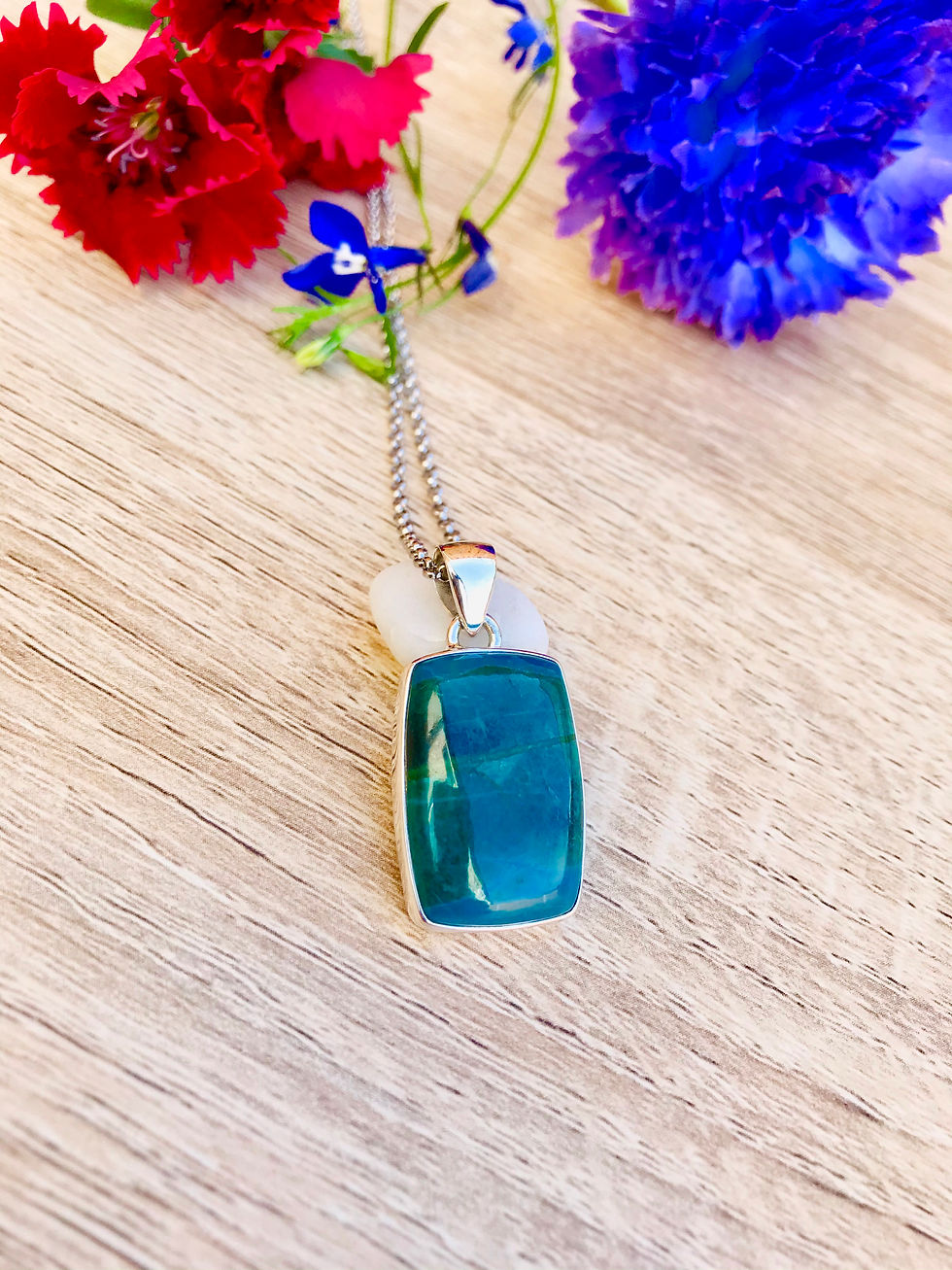 Thumbnail: Peruvian Chrysocolla Silver Necklace