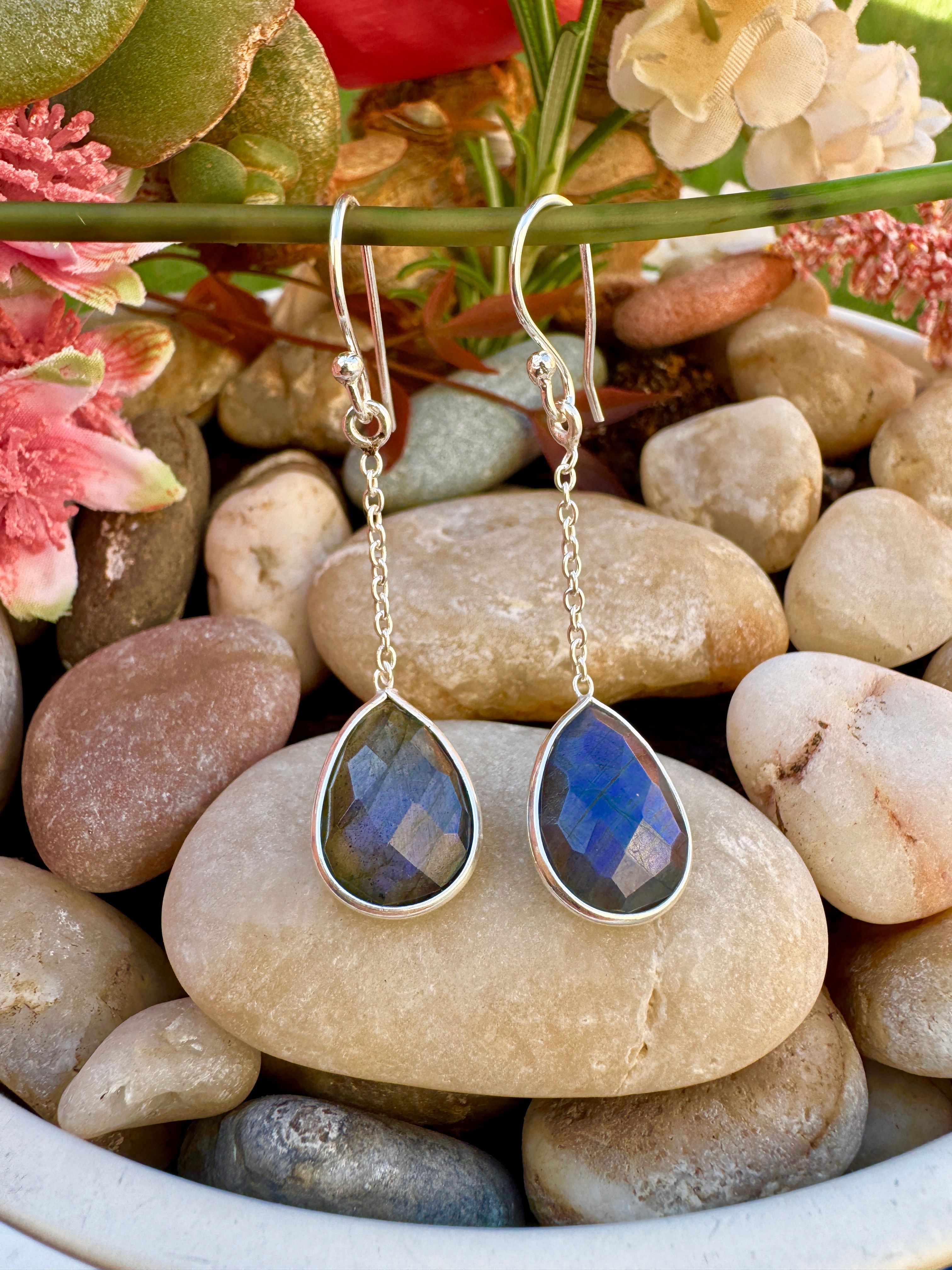 Labradorite Sterling Silver Chain Earrings
