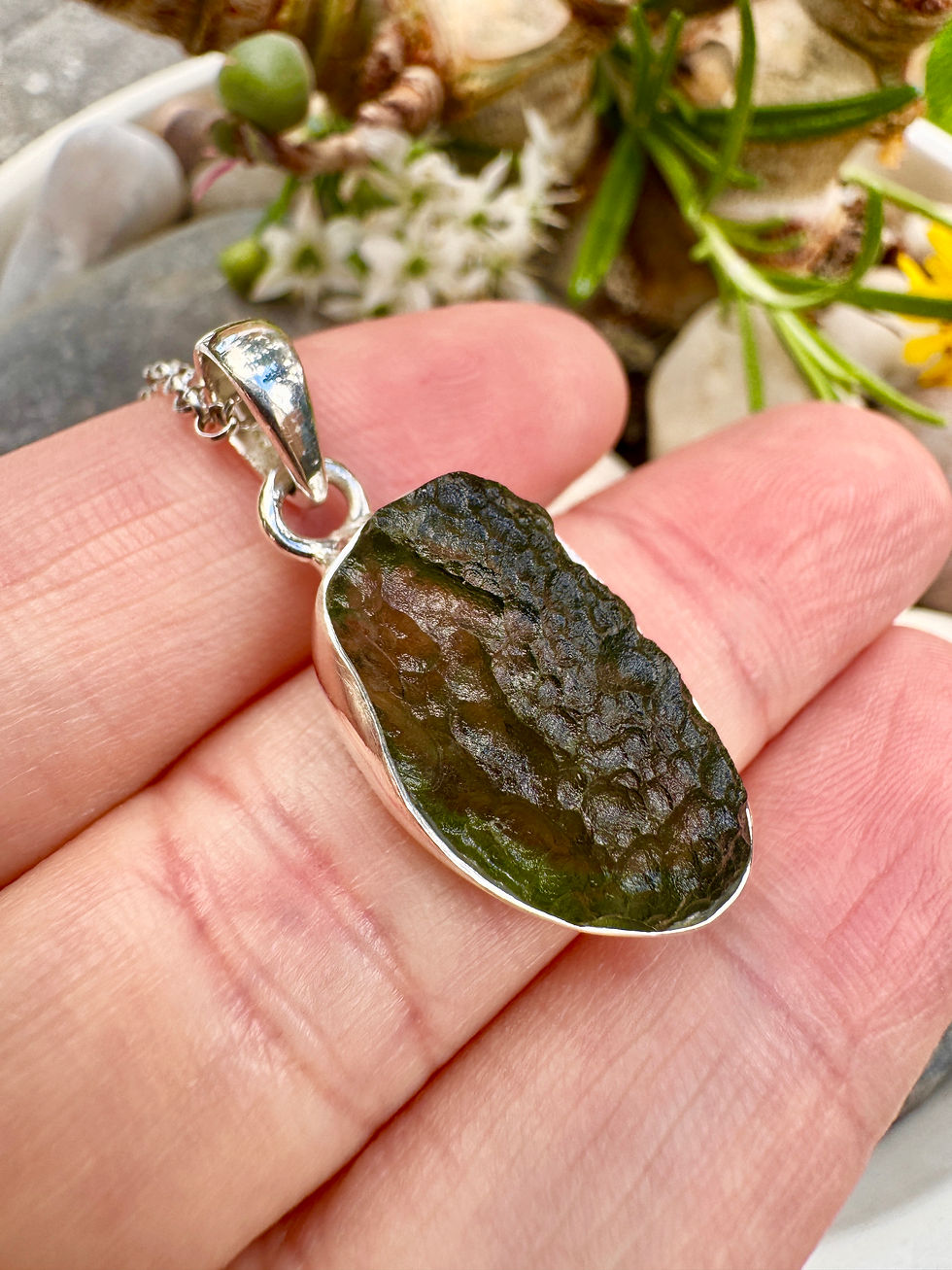 Thumbnail: Genuine Moldavite Sterling Silver Necklace