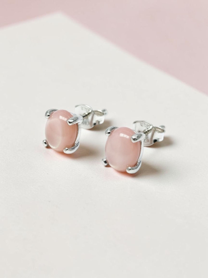Thumbnail: Pink Mother of Pearl Silver Stud Earrings