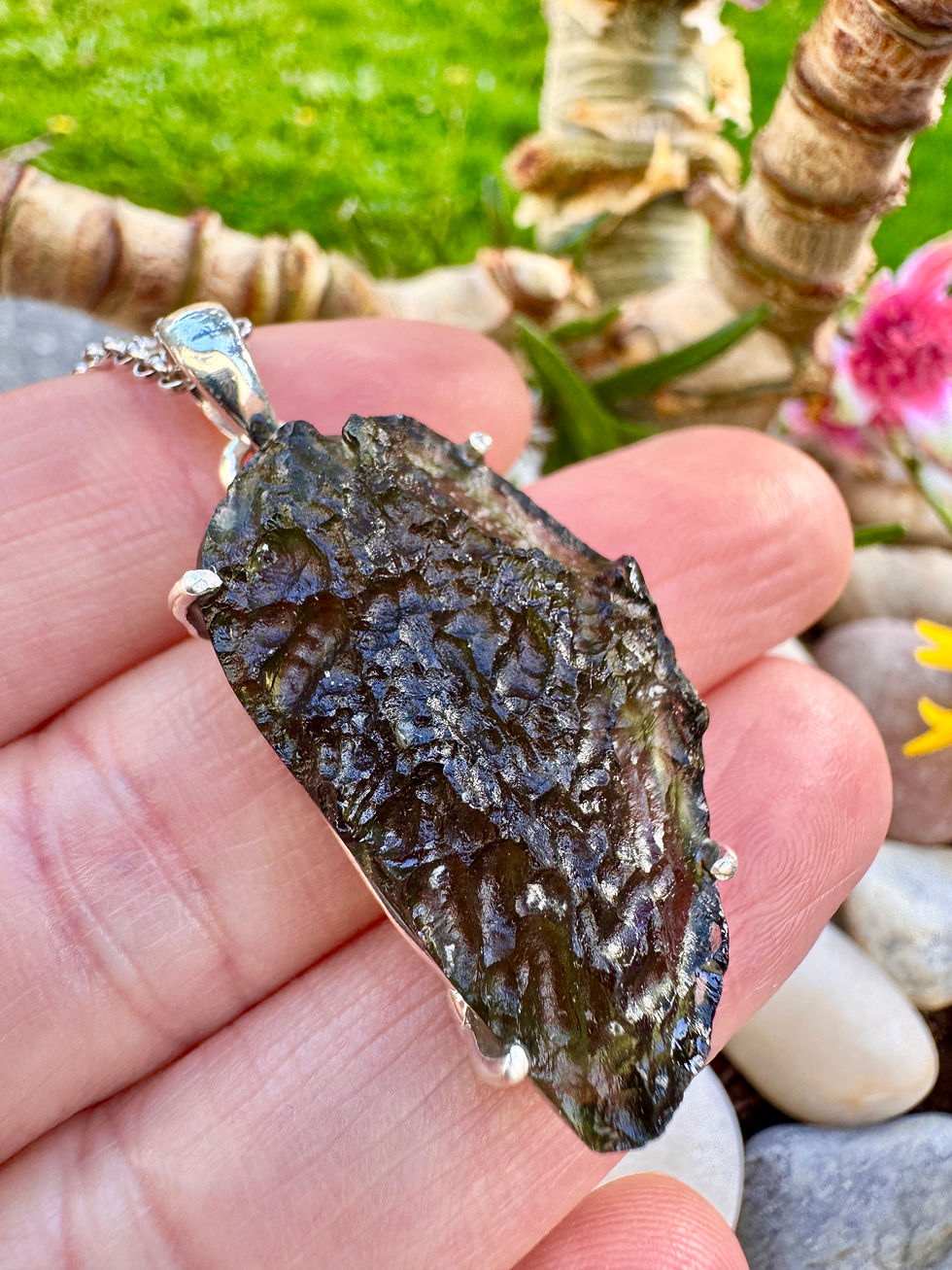 Genuine Moldavite Sterling Silver Necklace at Silver Fountain Jewellery Dublin 2