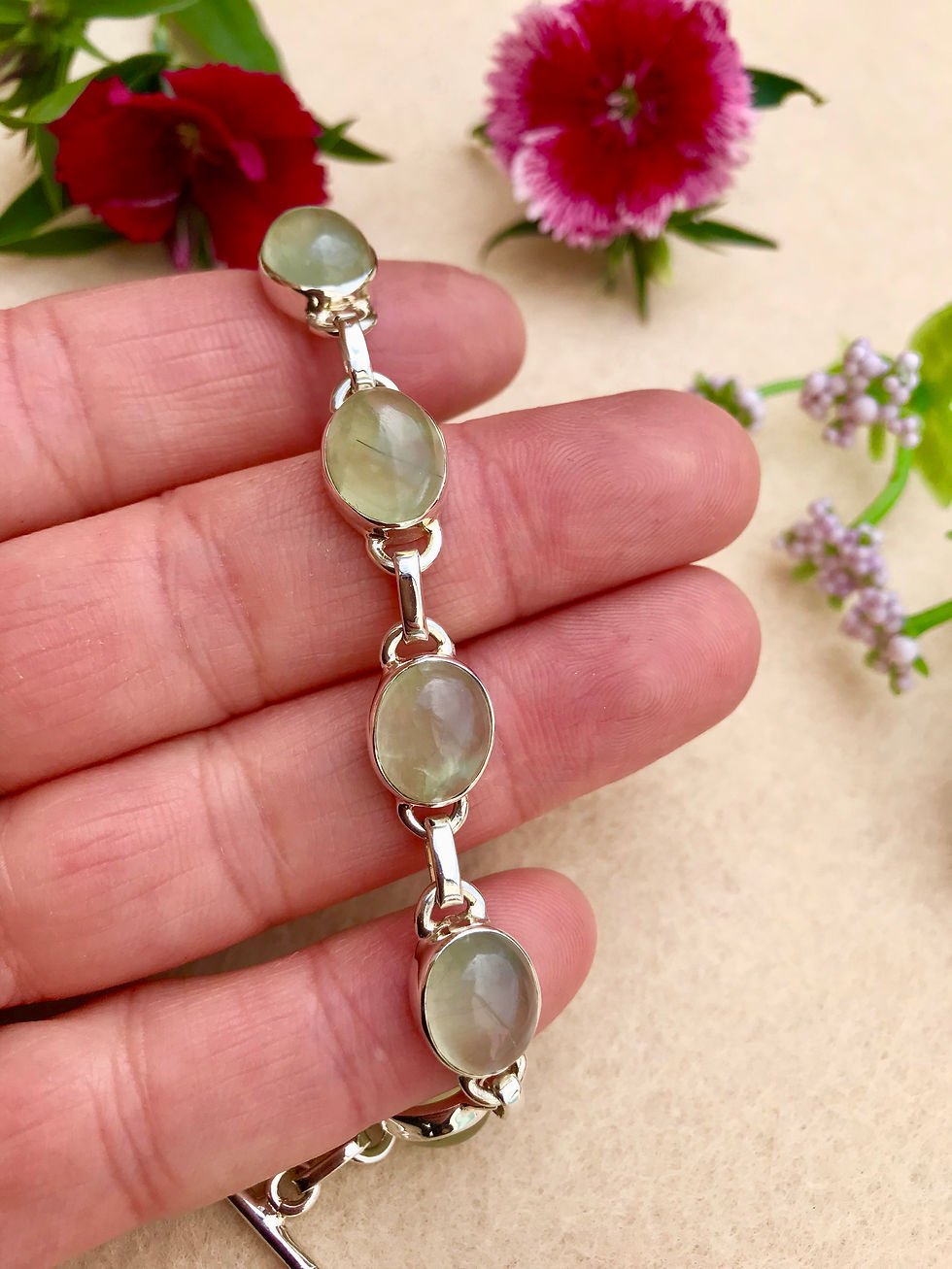 Thumbnail: Prehnite Silver Bracelet