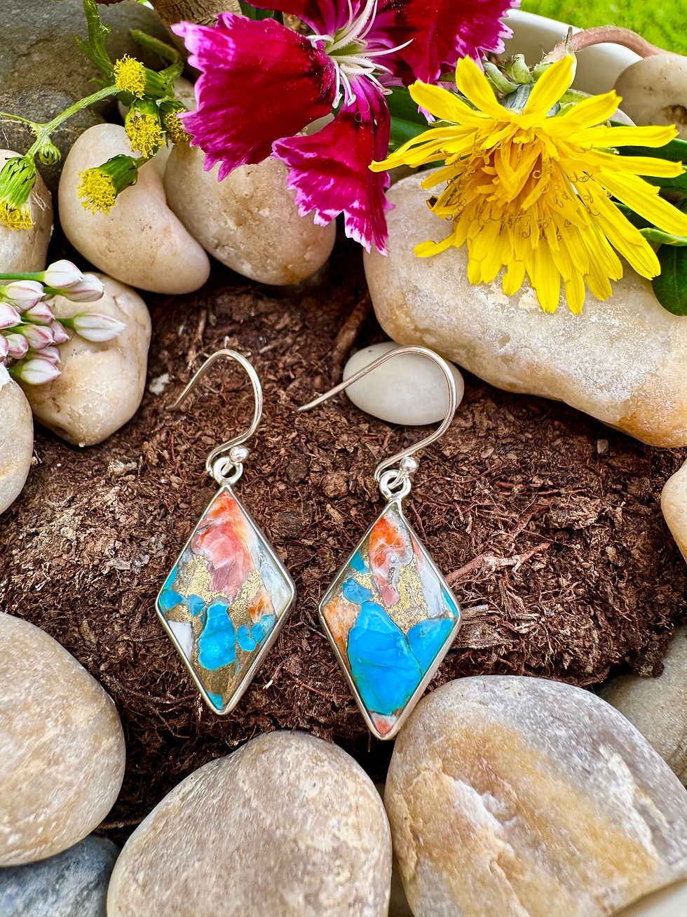 Spiny Oyster Arizona Turquoise Sterling Silver Earrings