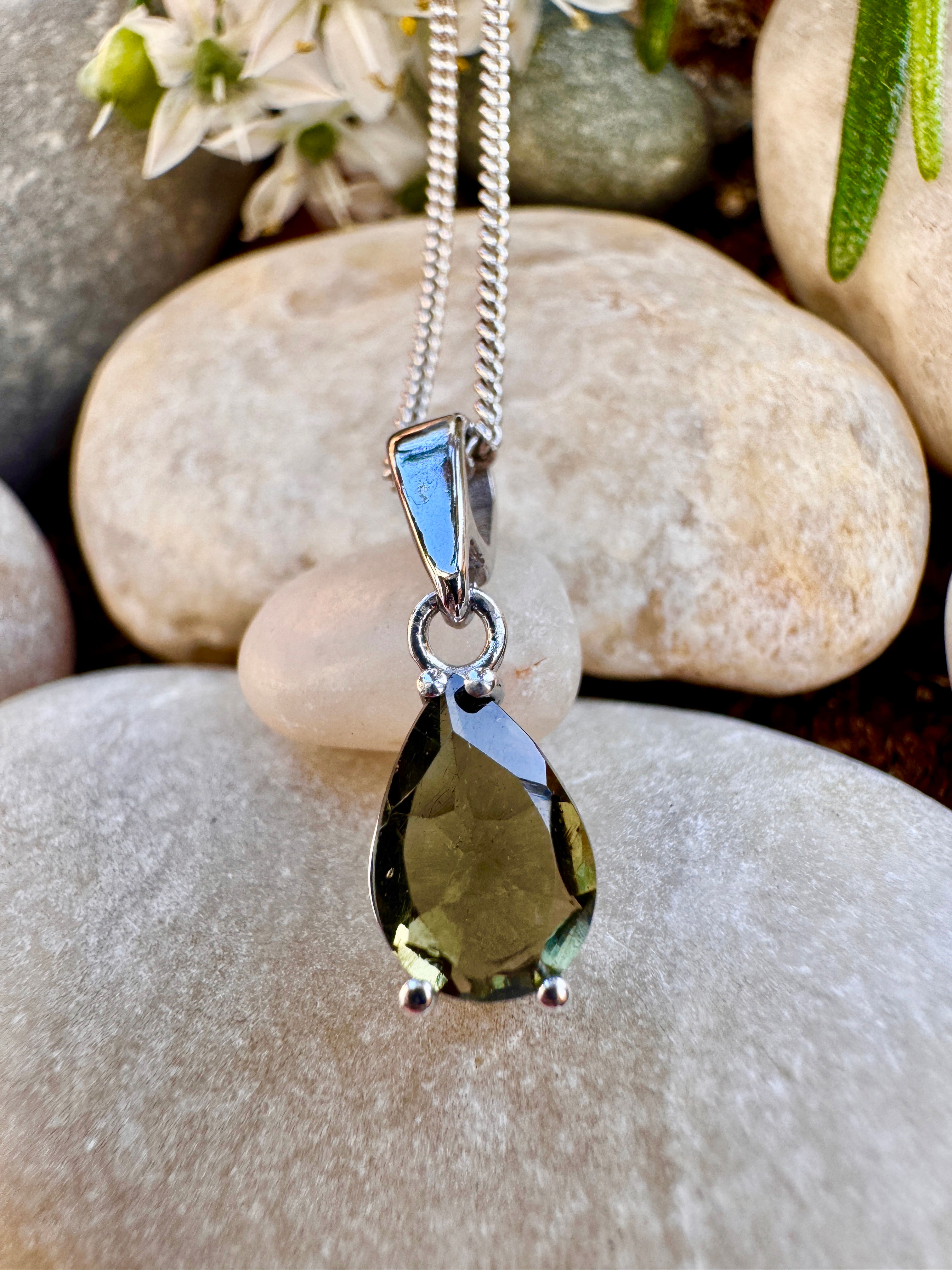 Genuine Chlum Moldavite Sterling Silver Necklace