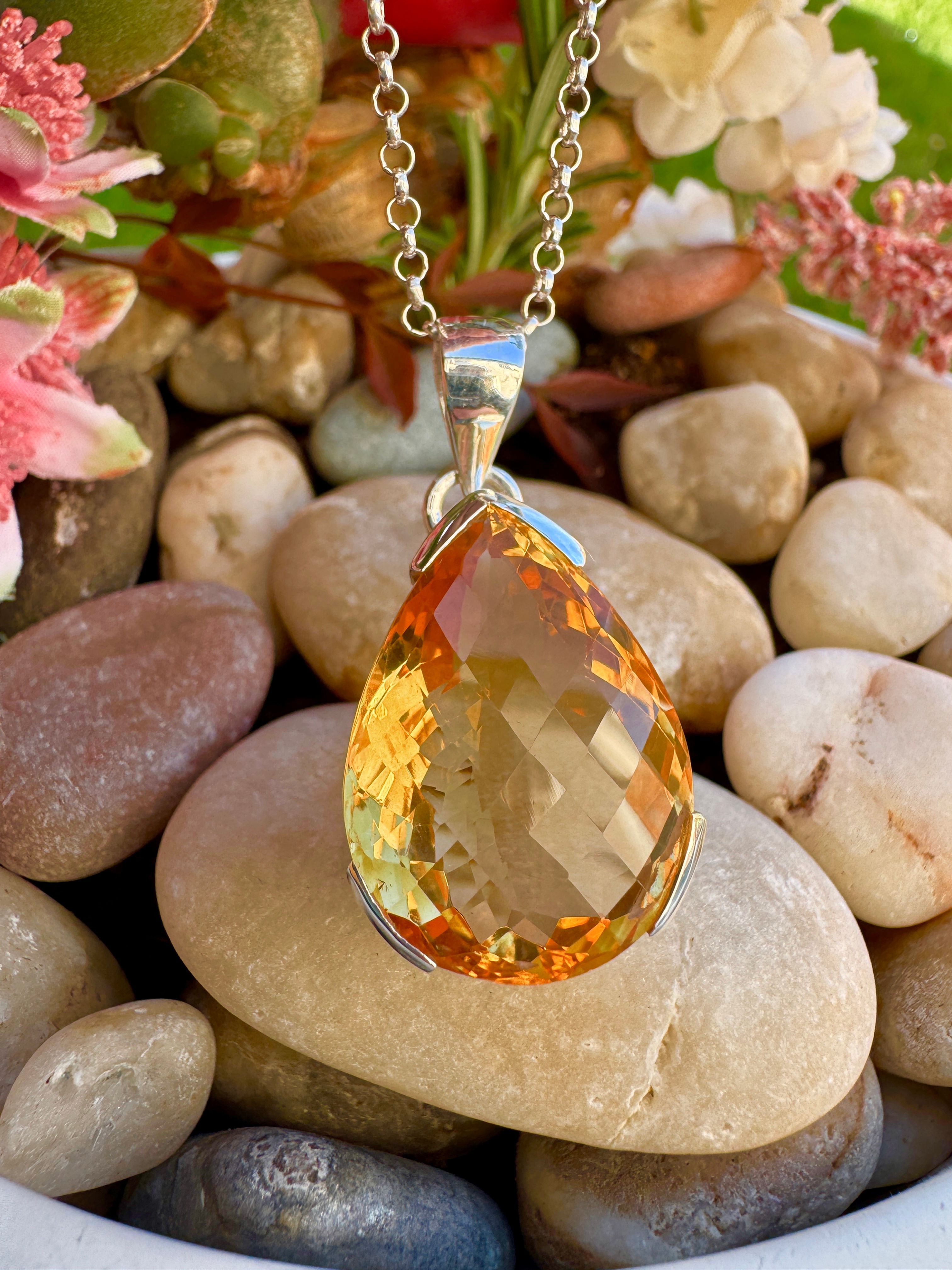 Extra Large Brazilian Citrine (AAAAA) Sterling Silver Necklace