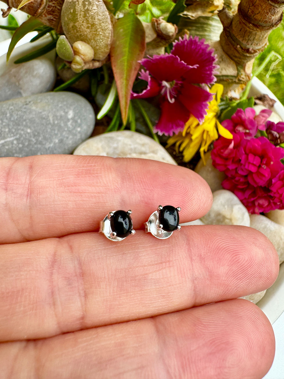Thumbnail: Black Onyx Silver Stud Earrings