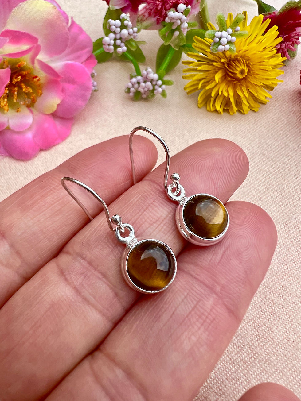 Thumbnail: handmade Genuine Tiger Eye Sterling Silver Earrings, ireland, everyday earrings, gifts,fast delivery