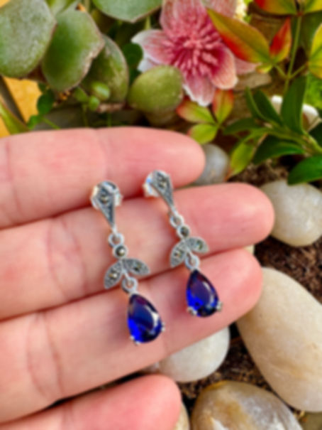 Sapphire Sterling Silver Marcasite Earrings