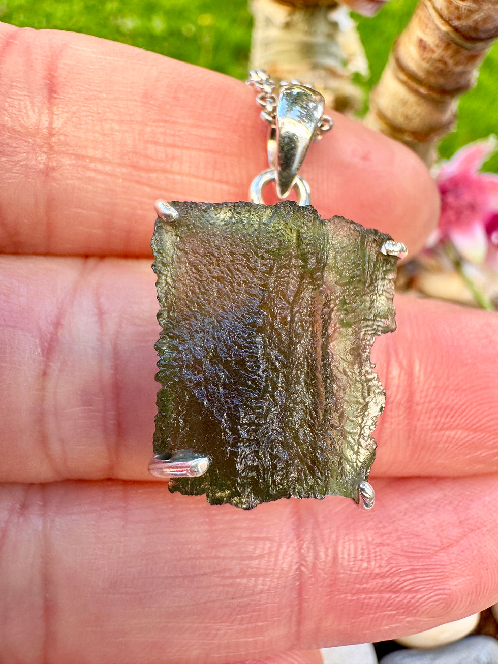 Thumbnail: Genuine Moldavite Sterling Silver Necklace at Silver Fountain Jewellery Dublin 2