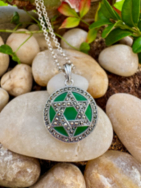 Star of David Green Onyx Sterling Silver Marcasite Necklace, gift ideas,Irish Business, fast delivery