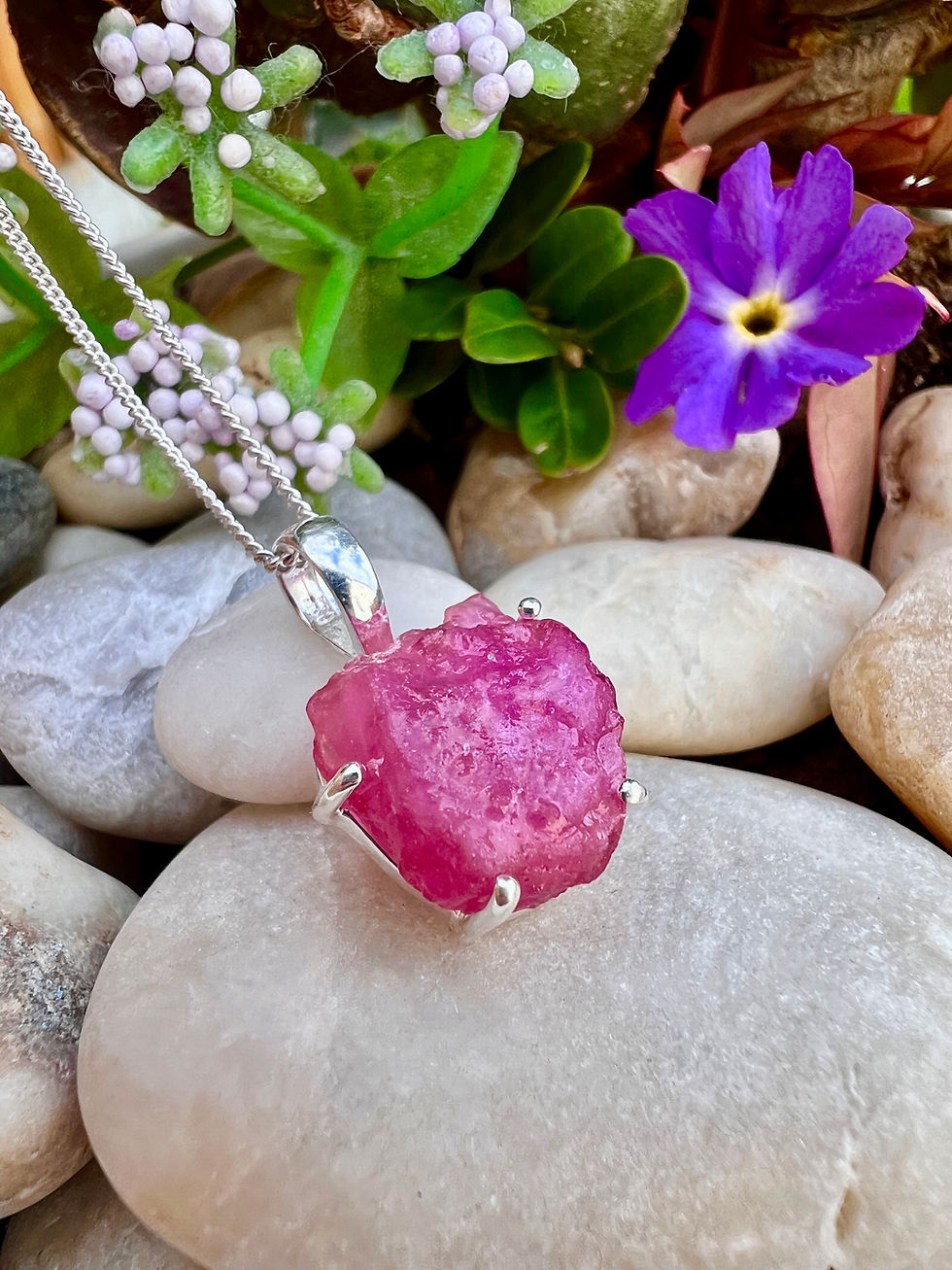 Thumbnail: Ruby Rough Sterling Silver Necklace