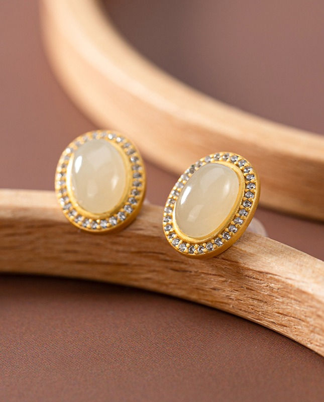 Thumbnail: Burmese Jade Silver Stud Earrings