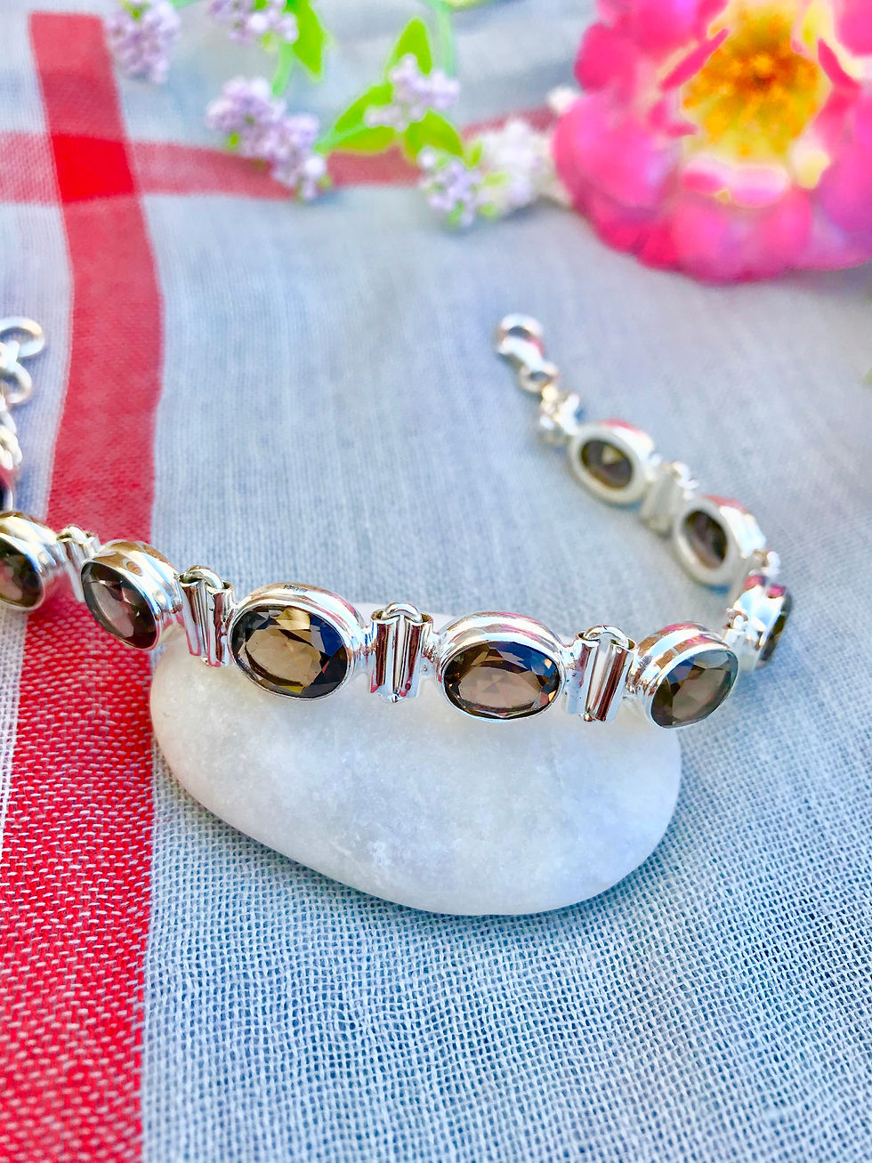 Thumbnail: Natural Smoky Quartz Sterling Silver Bracelet