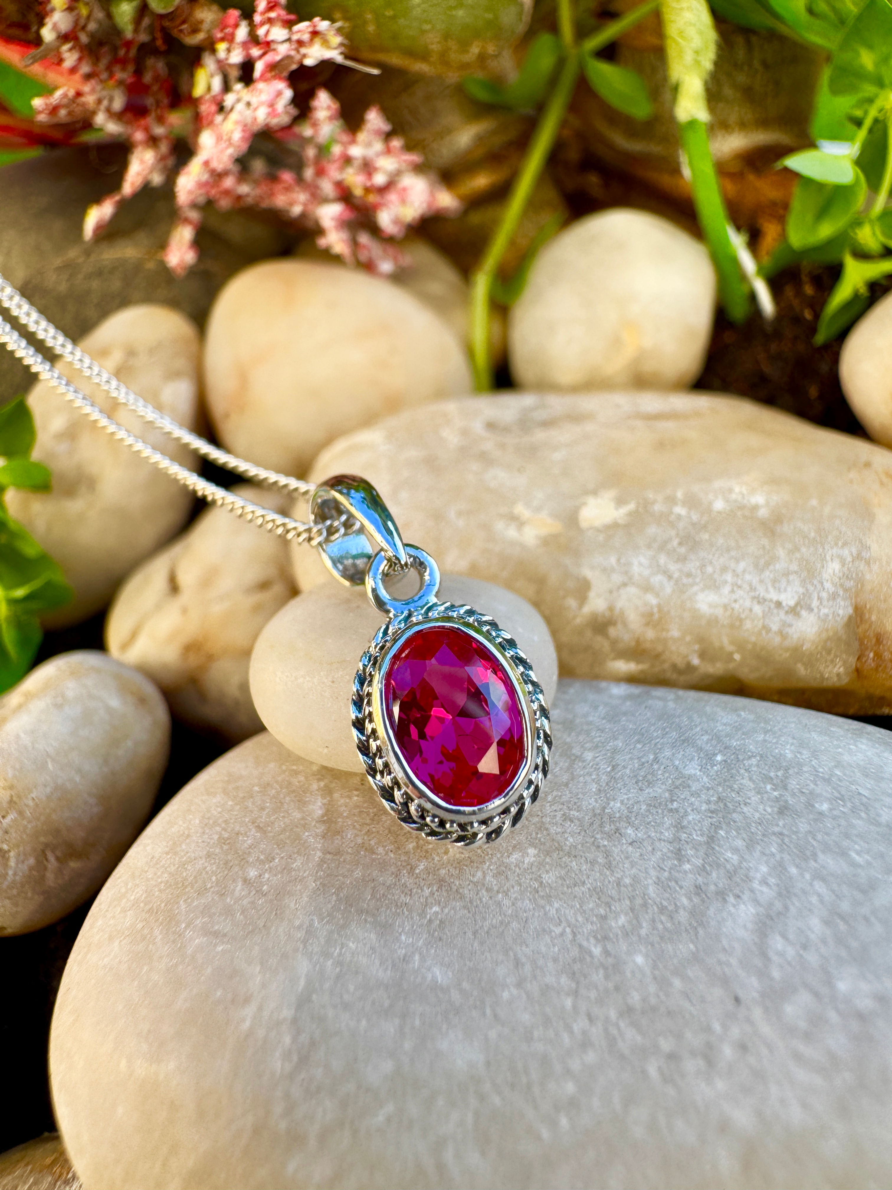 Dainty oval ruby Sterling Silver Necklace,Ireland, Christmas gift, daily necklace, s925, wedding gifts