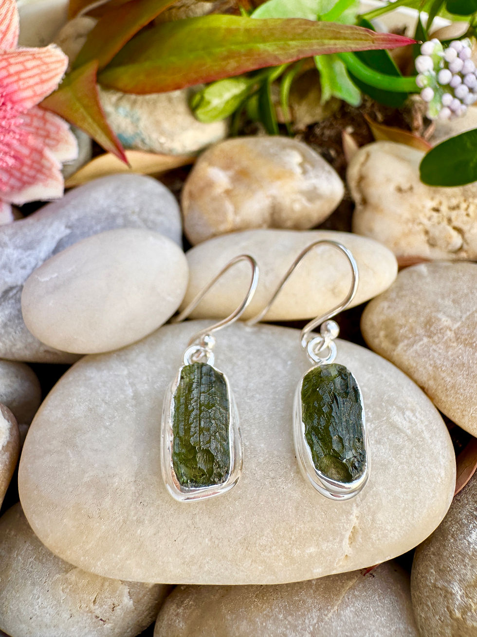 Thumbnail: Genuine Moldavite Sterling Silver Earrings